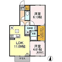 リアンヴェールコセ 1階2LDKの間取り