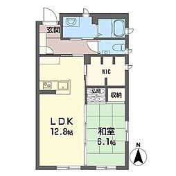 シャーメゾン水ヶ江 1階1LDKの間取り
