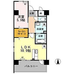 カンフォーラ松原 2階1LDKの間取り
