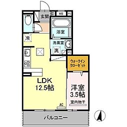 ラ・ルーチェ 1階1LDKの間取り