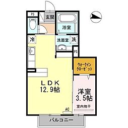 メゾンレーヴII 2階1LDKの間取り