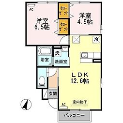 シャルムドミール　B棟 1階2LDKの間取り