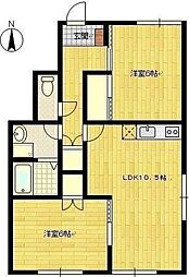パストラルハイムIII 1階2LDKの間取り