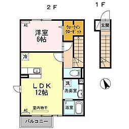 オプティマムハウス　Ａ棟 2階1LDKの間取り
