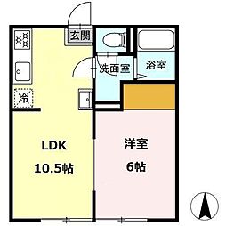 東宮アパートA棟 1LDKの間取図画像