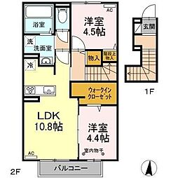 リアン・ベリエール1 2LDKの間取図画像