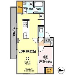 Ｇrazio　B棟 2階1LDKの間取り