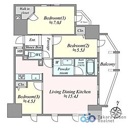 ランドシティ北千住 3LDKの間取図画像