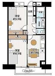 東白鬚第二マンション11号棟 2DKの間取図画像