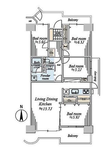 内装リフォーム後お引渡しの4LDK住戸。南向きにつき日当たり良好