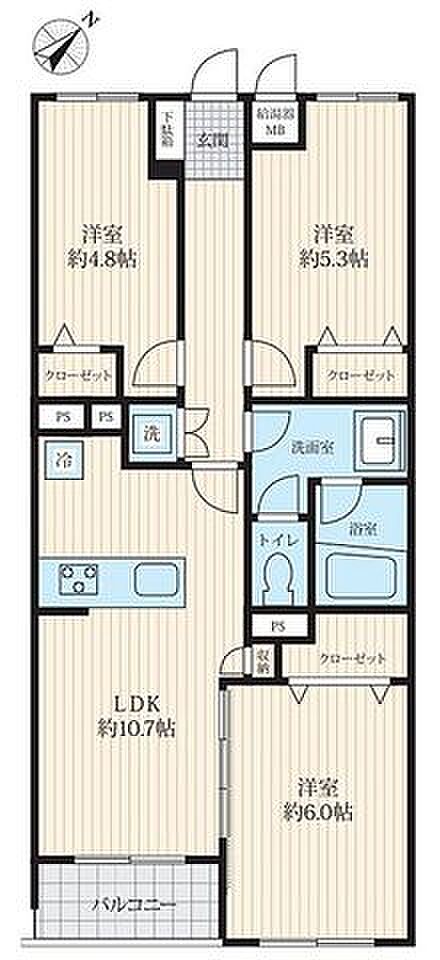 会話をしながらお料理が楽しめる人気の対面式キッチン。各所に収納を設けており荷物が多い方も安心です。