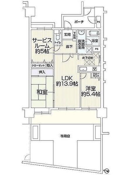 階下を気にせず過ごせる1階部分のお部屋。専用庭付きで明るく風通しの良い室内です。