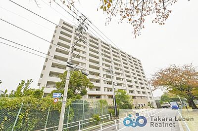 外観：リバーサイドに建つ総戸数100戸の大規模マンション。ペット飼育相談可能です。オートロック・宅配ボックス完備