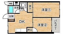 南千里第2コーポラスA棟 2DKの間取図画像