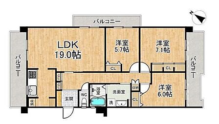 ■3LDK■専有面積84.33m2■バルコニー面積28.35m2