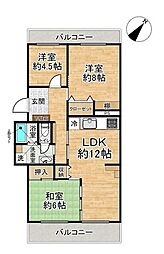 千里緑丘住宅39号棟 3LDKの間取図画像
