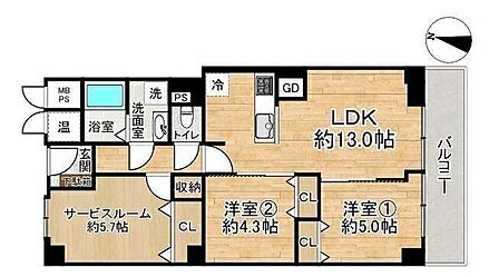■2SLDK■専有面積65.32m2■バルコニー面積6.96m2