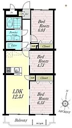 ユニーブルひばりヶ丘リ・ノヴァス 3LDKの間取図画像