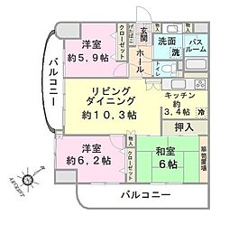 モナーク飯能 3LDKの間取図画像