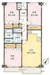 西武小手指ハイツA棟 3LDKの間取図画像