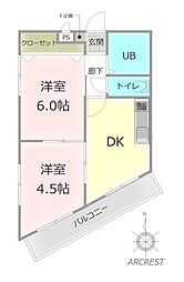 シティ・コーポパルナス東久留米 2DKの間取図画像