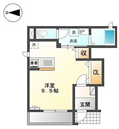 ヒラトミ荘 1Kの間取図画像