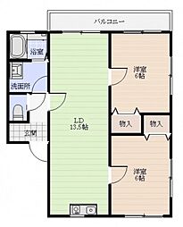 サザンクロス2号棟 2LDKの間取図画像