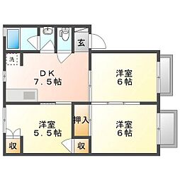 門田屋敷ハウス 3DKの間取図画像