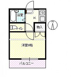 セフィラササキ2 1Kの間取図画像