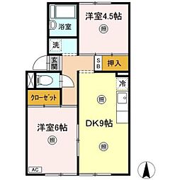 プレジール花尻A 2DKの間取図画像