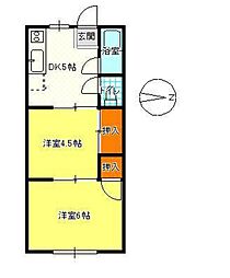 半田山ハウス 2DKの間取図画像