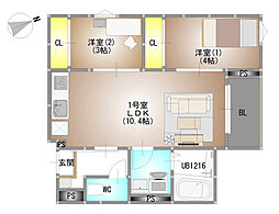 岡山市南区新福1丁目アパート 2LDKの間取図画像