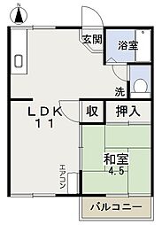 プランドール高屋 1LDKの間取図画像