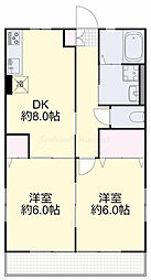 ハイム川東南棟 2DKの間取図画像