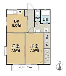 コーポ田園 2DKの間取図画像