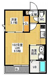 グランティック奥田本町 1LDKの間取図画像