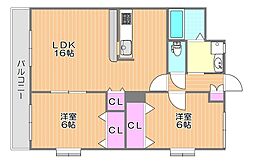 Y.A.F.福富東マンション 2LDKの間取図画像