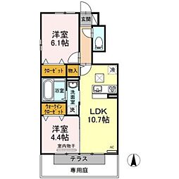 リバーパレスC棟 2LDKの間取図画像