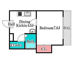 リヴェール弓之町 1Kの間取図画像