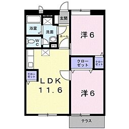 ニューエルディム貴船3 2LDKの間取図画像