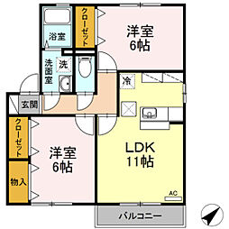 メルベーユコートC 2LDKの間取図画像