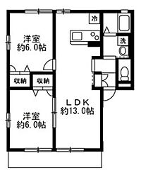 プラード広谷 2LDKの間取図画像