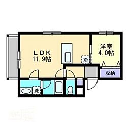 ミモザヒルズ大雲寺 1LDKの間取図画像