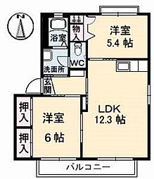エスティー新福D棟 2LDKの間取図画像
