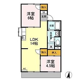 コーポラス西古松B 2LDKの間取図画像