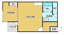 岡崎協同(株)森下ビル 1LDKの間取図画像
