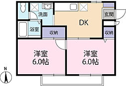サンライフ・若の宮 2DKの間取図画像