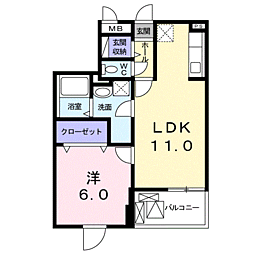 カーサデロア 1LDKの間取図画像