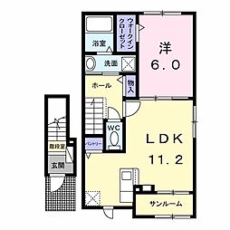 リアン25 2階1LDKの間取り