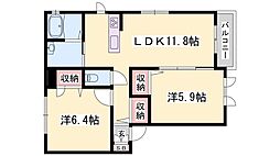 グリナージュ 2階2LDKの間取り